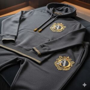 Gray Sweatpants & Joggers with Gold Accents